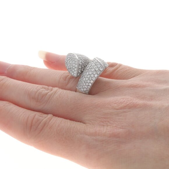 White Gold Diamond Cluster Cocktail Bypass Ring - 18k Rd 4.00ctw Pave SZ 8 3/4 - Picture 4 of 7